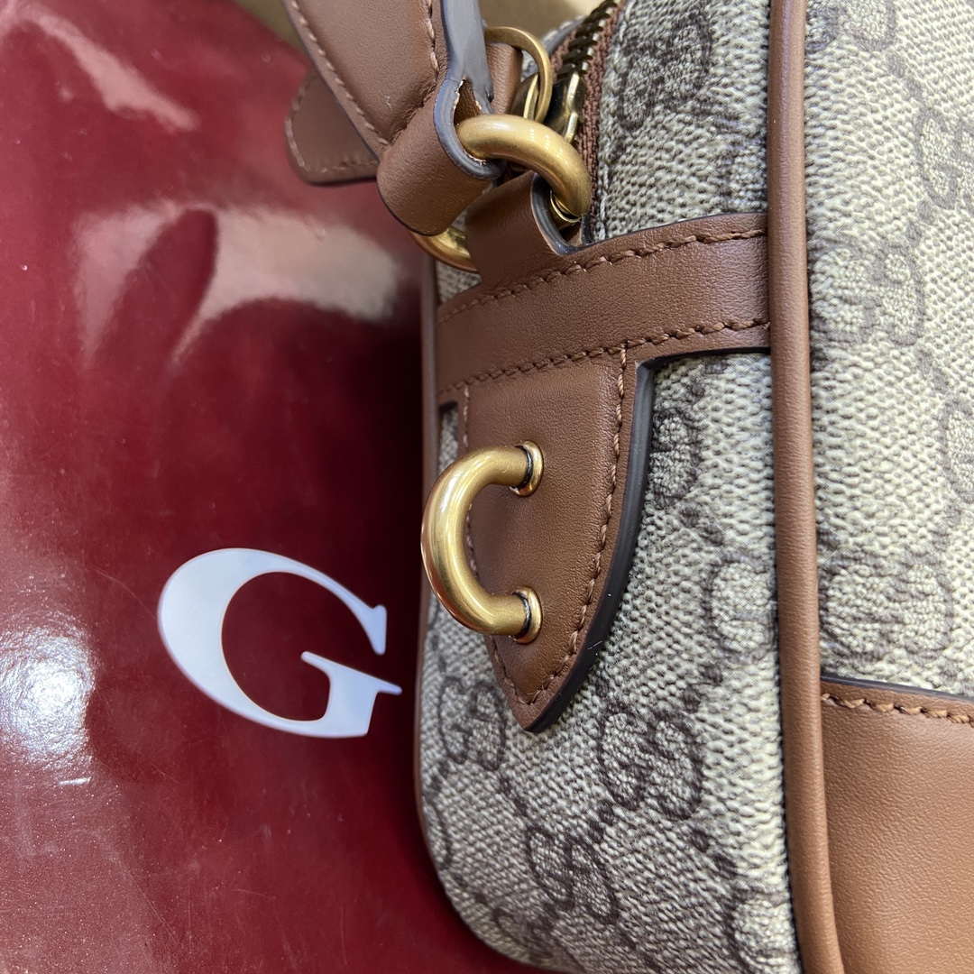 Gucci 821155 GG Emblem small crossbody bag Beige and dark brown