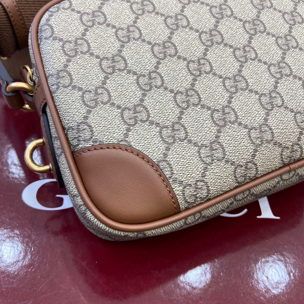Gucci 821155 GG Emblem small crossbody bag Beige and dark brown