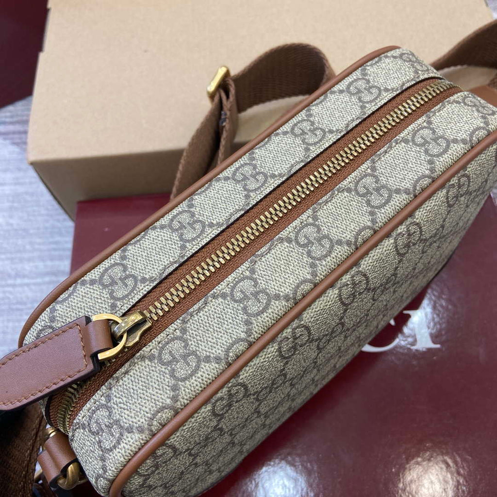 Gucci 821155 GG Emblem small crossbody bag Beige and dark brown