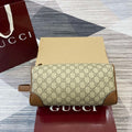 Gucci 821163 GG Emblem medium toiletry case Beige and dark brown - Default Title - View 1