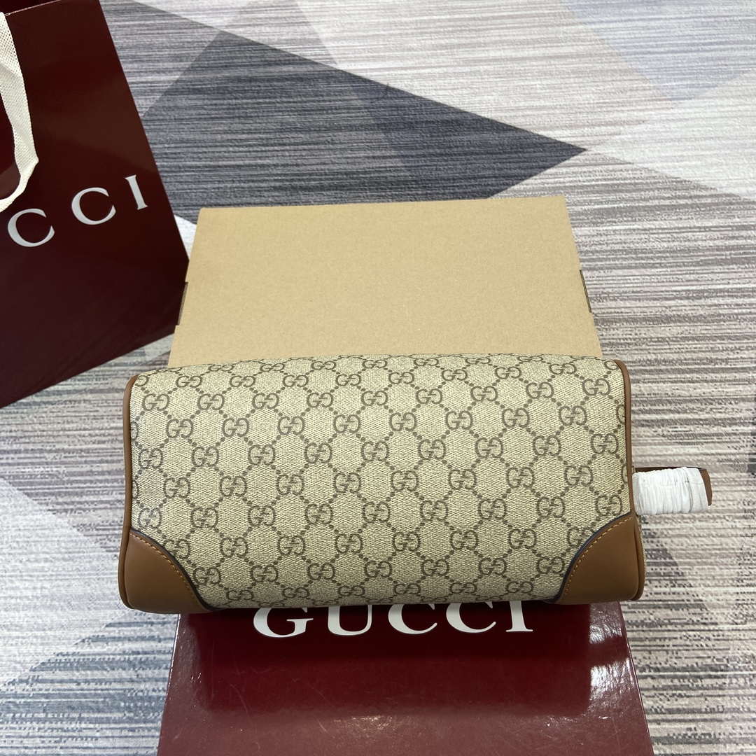Gucci 821163 GG Emblem medium toiletry case Beige and dark brown