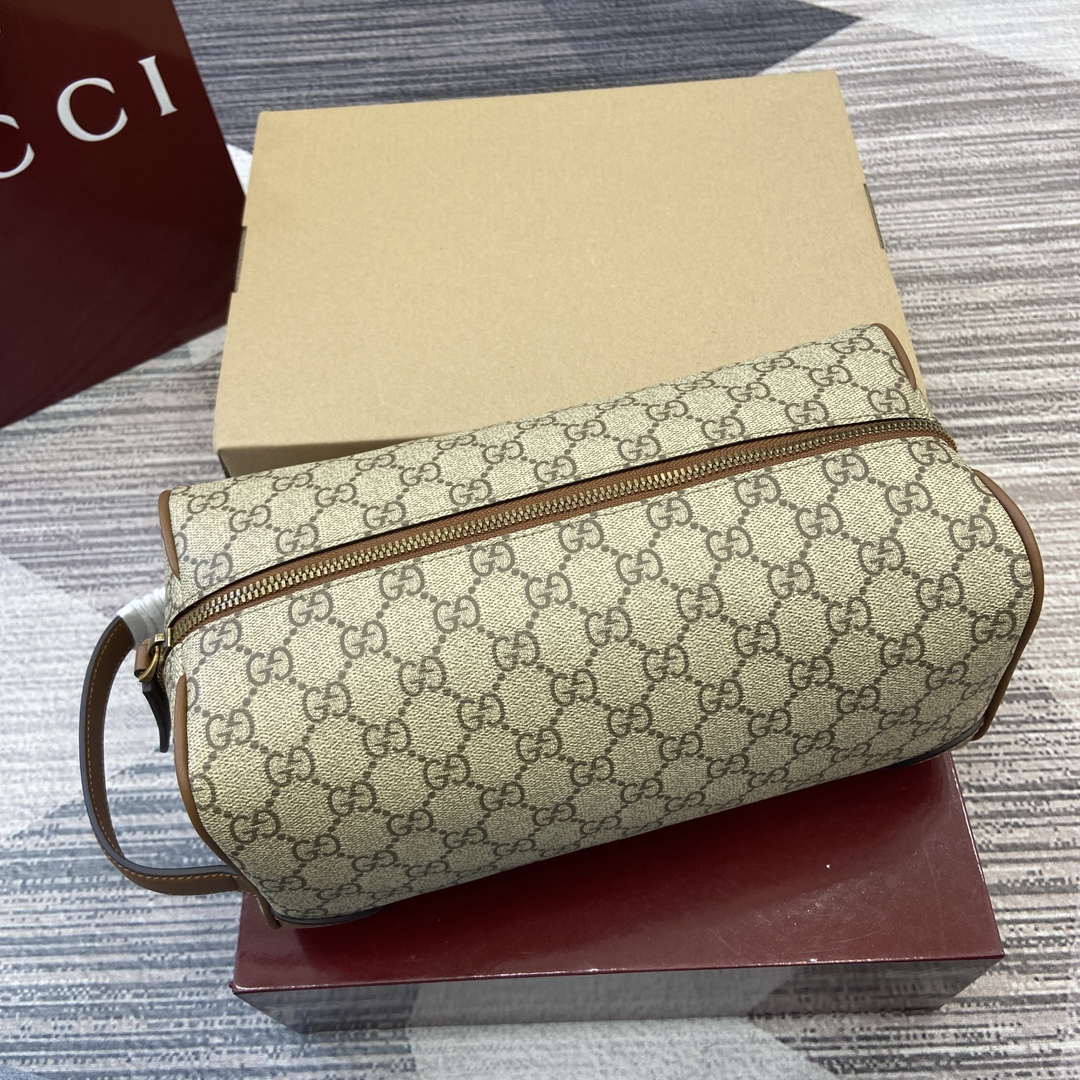 Gucci 821163 GG Emblem medium toiletry case Beige and dark brown - Default Title - View 4