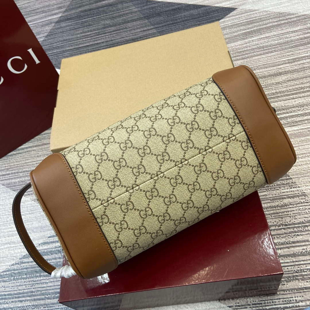 Gucci 821163 GG Emblem medium toiletry case Beige and dark brown