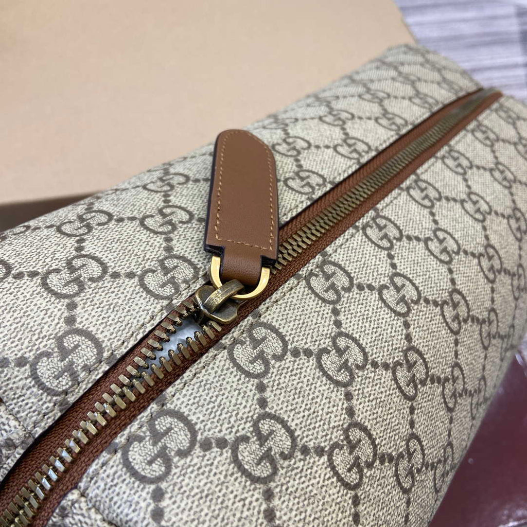 Gucci 821163 GG Emblem medium toiletry case Beige and dark brown