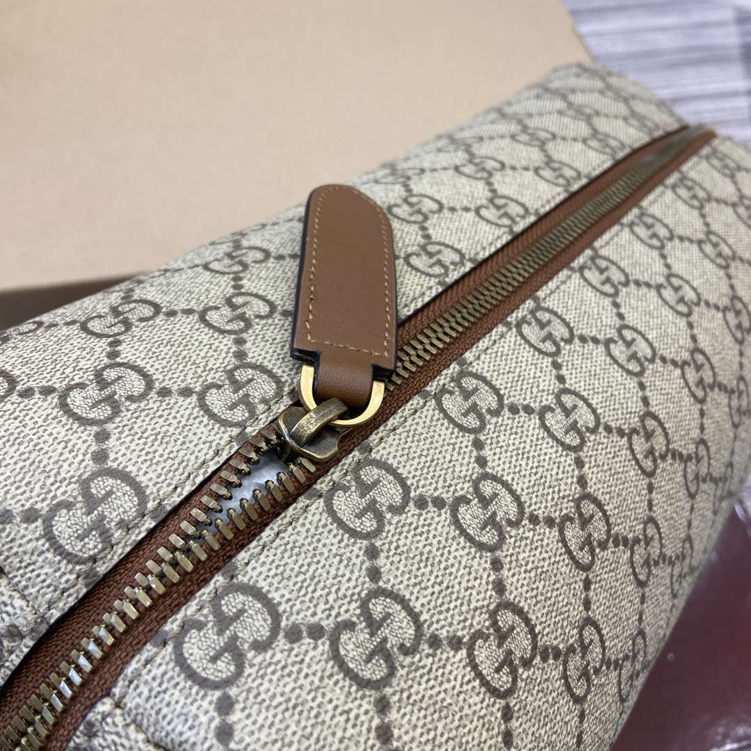 Gucci 821163 GG Emblem medium toiletry case Beige and dark brown