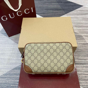 Gucci 821164 GG Emblem small toiletry case Beige and dark brown - Default Title - View 1
