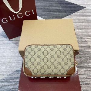 Gucci 821164 GG Emblem small toiletry case Beige and dark brown - Default Title - View 2