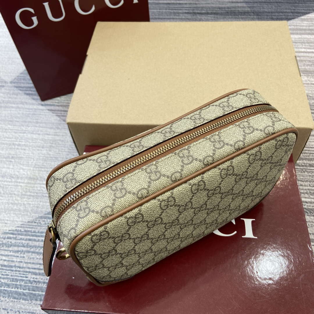 Gucci 821164 GG Emblem small toiletry case Beige and dark brown - Default Title - View 4