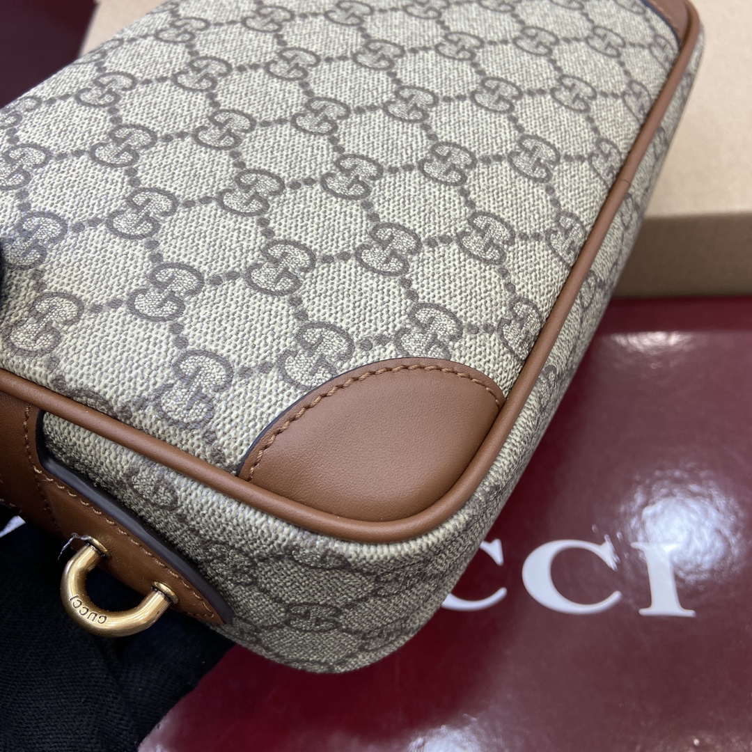 Gucci 821164 GG Emblem small toiletry case Beige and dark brown