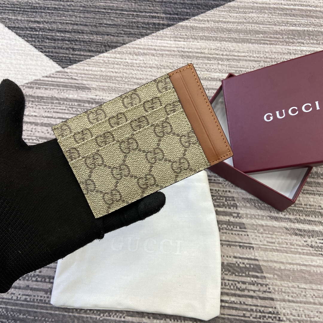 Gucci 821208 GG Emblem card case Beige and dark brown - Default Title - View 1
