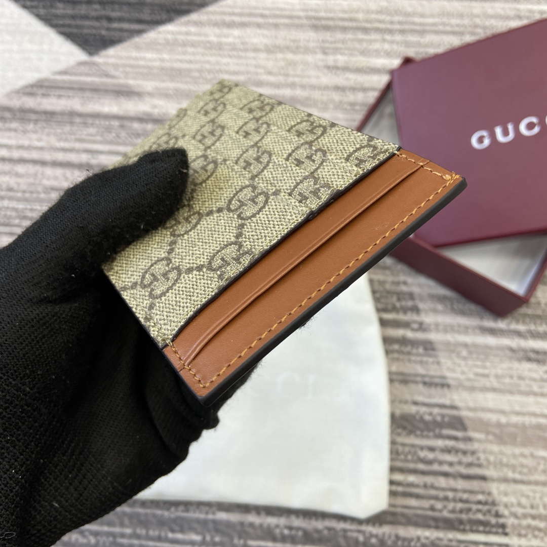 Gucci 821208 GG Emblem card case Beige and dark brown - Default Title - View 4