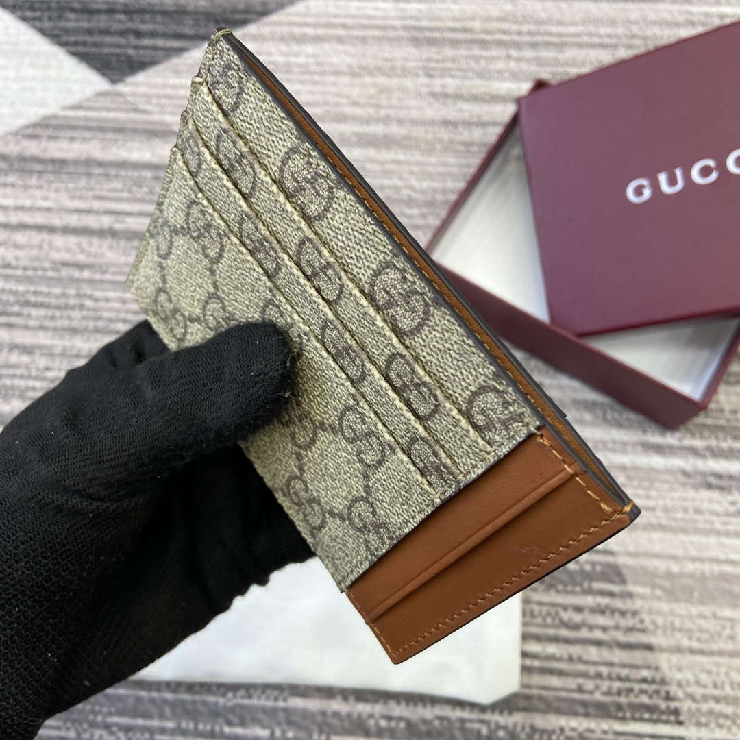 Gucci 821208 GG Emblem card case Beige and dark brown - Default Title - View 5