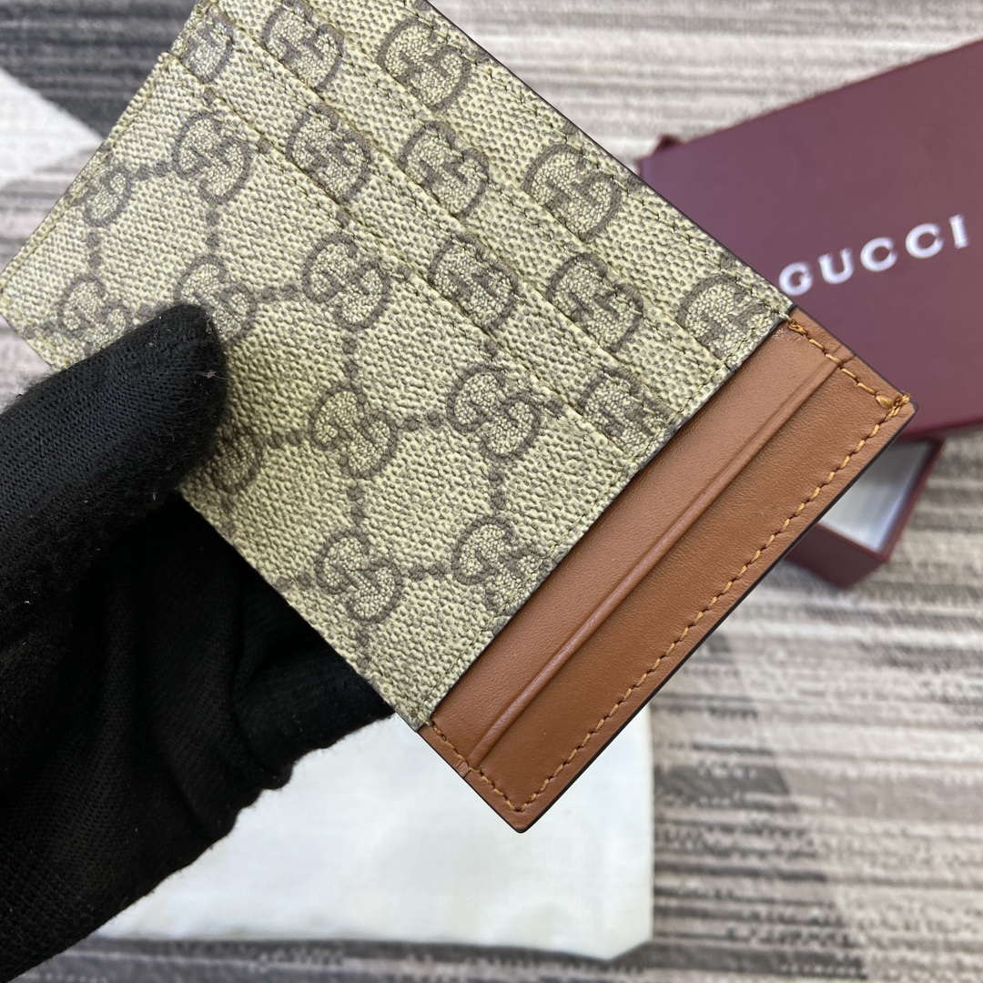 Gucci 821208 GG Emblem card case Beige and dark brown - Default Title - View 6