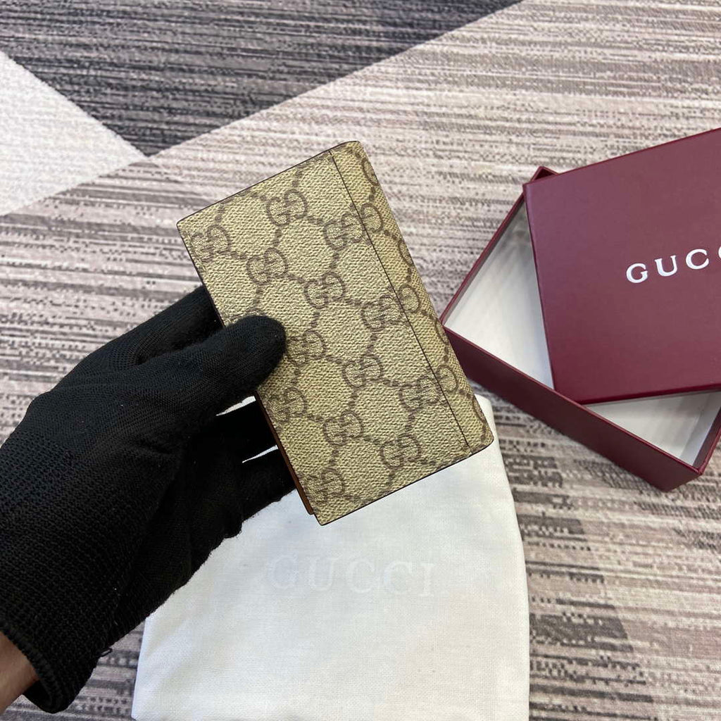 Gucci 821209 GG Emblem bi-fold card case Beige and dark brown