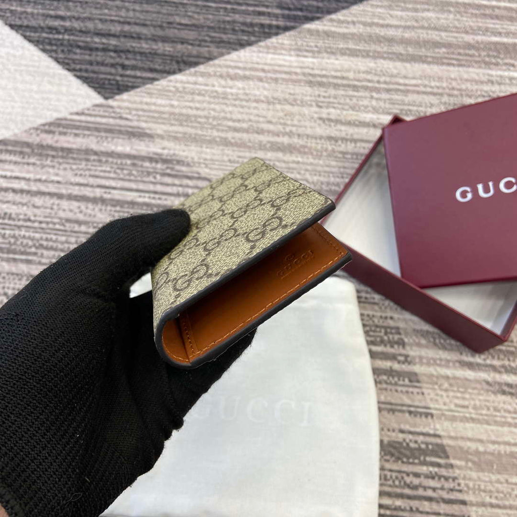 Gucci 821209 GG Emblem bi-fold card case Beige and dark brown