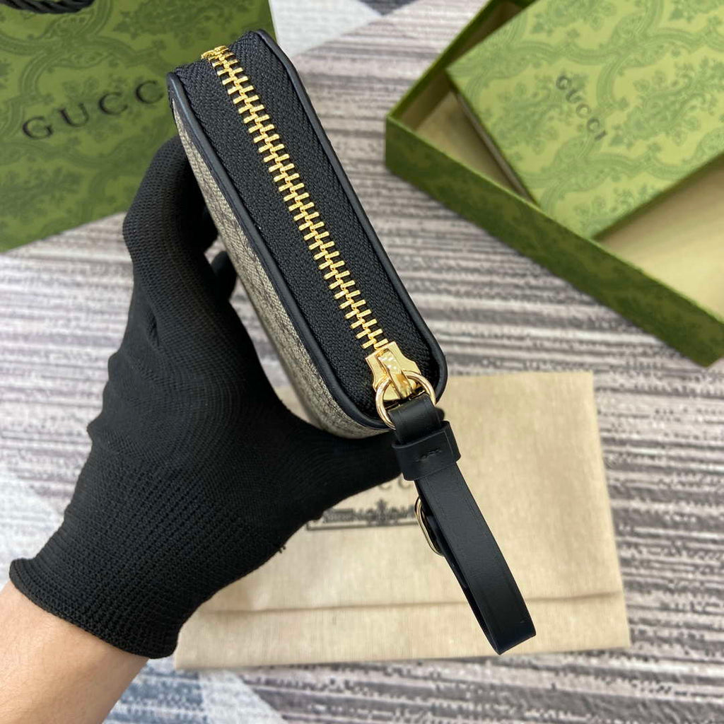 Gucci 821803 GG Emblem Beige and Black mini wallet