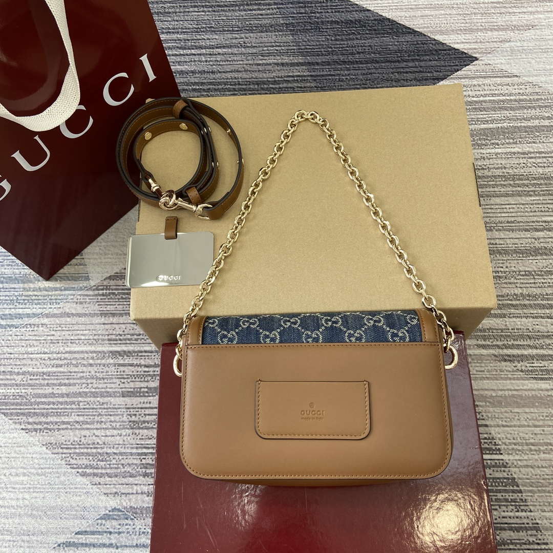Gucci 826761 Gucci Go Small Shoulder Bag Blue Jeans