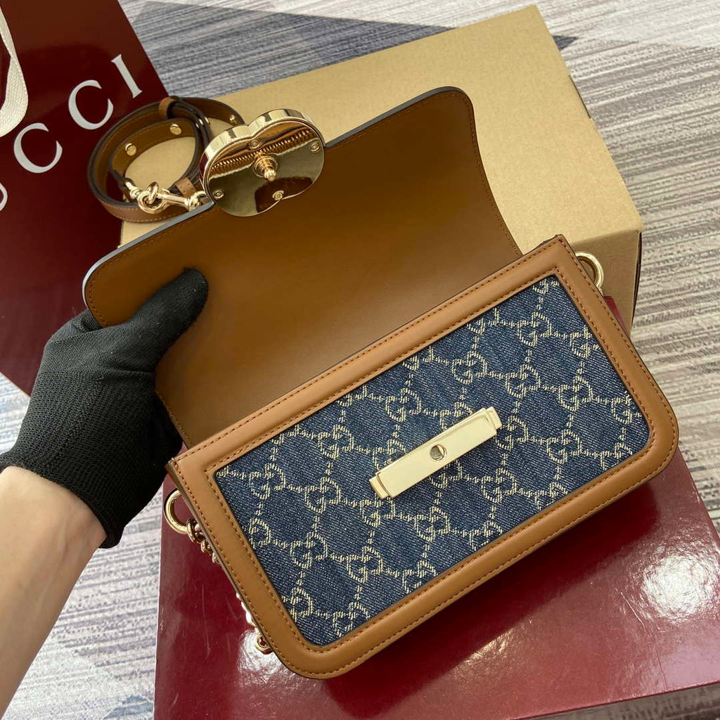 Gucci 826761 Gucci Go Small Shoulder Bag Blue Jeans