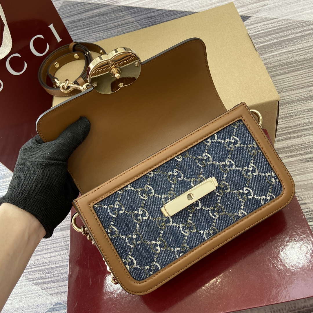 Gucci 826761 Gucci Go Small Shoulder Bag Blue Jeans