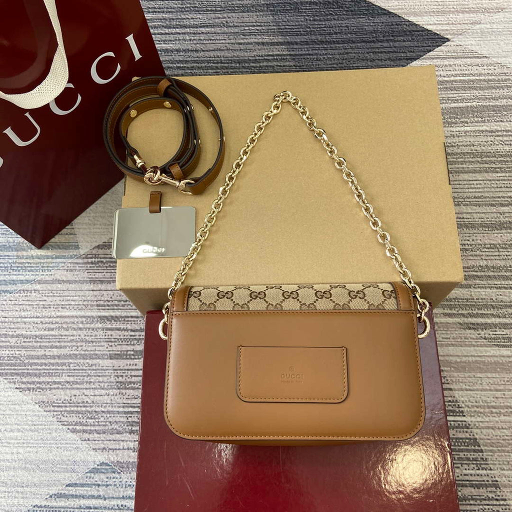 Gucci 826761 Gucci Go Small Shoulder Bag Brown Cloth