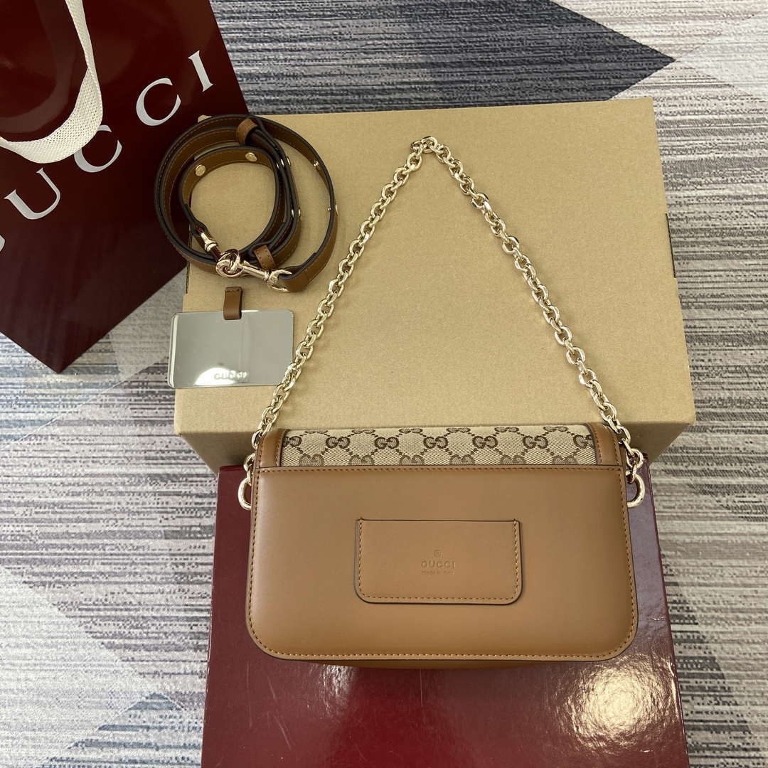 Gucci 826761 Gucci Go Small Shoulder Bag Brown Cloth