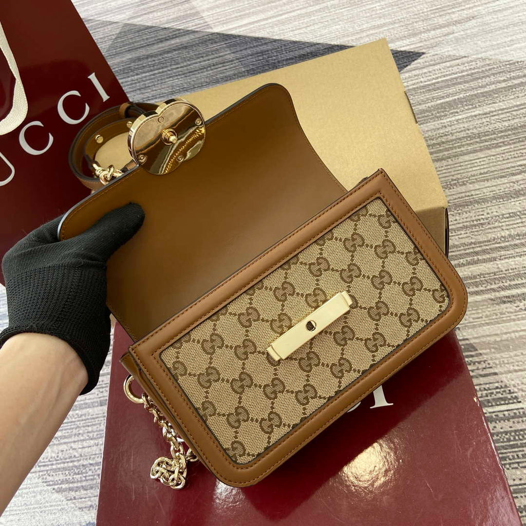 Gucci 826761 Gucci Go Small Shoulder Bag Brown Cloth