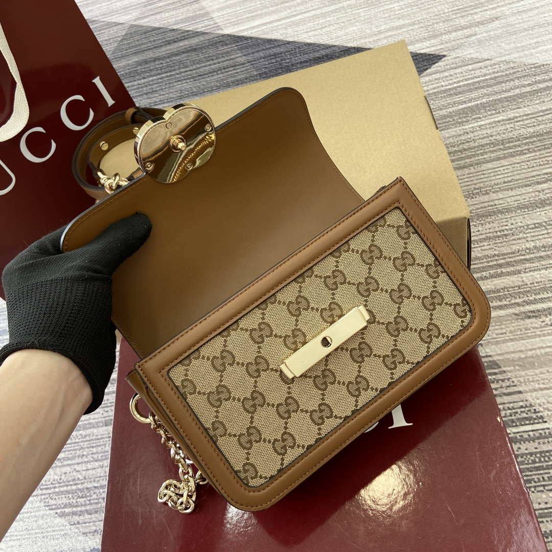 Gucci 826761 Gucci Go Small Shoulder Bag Brown Cloth