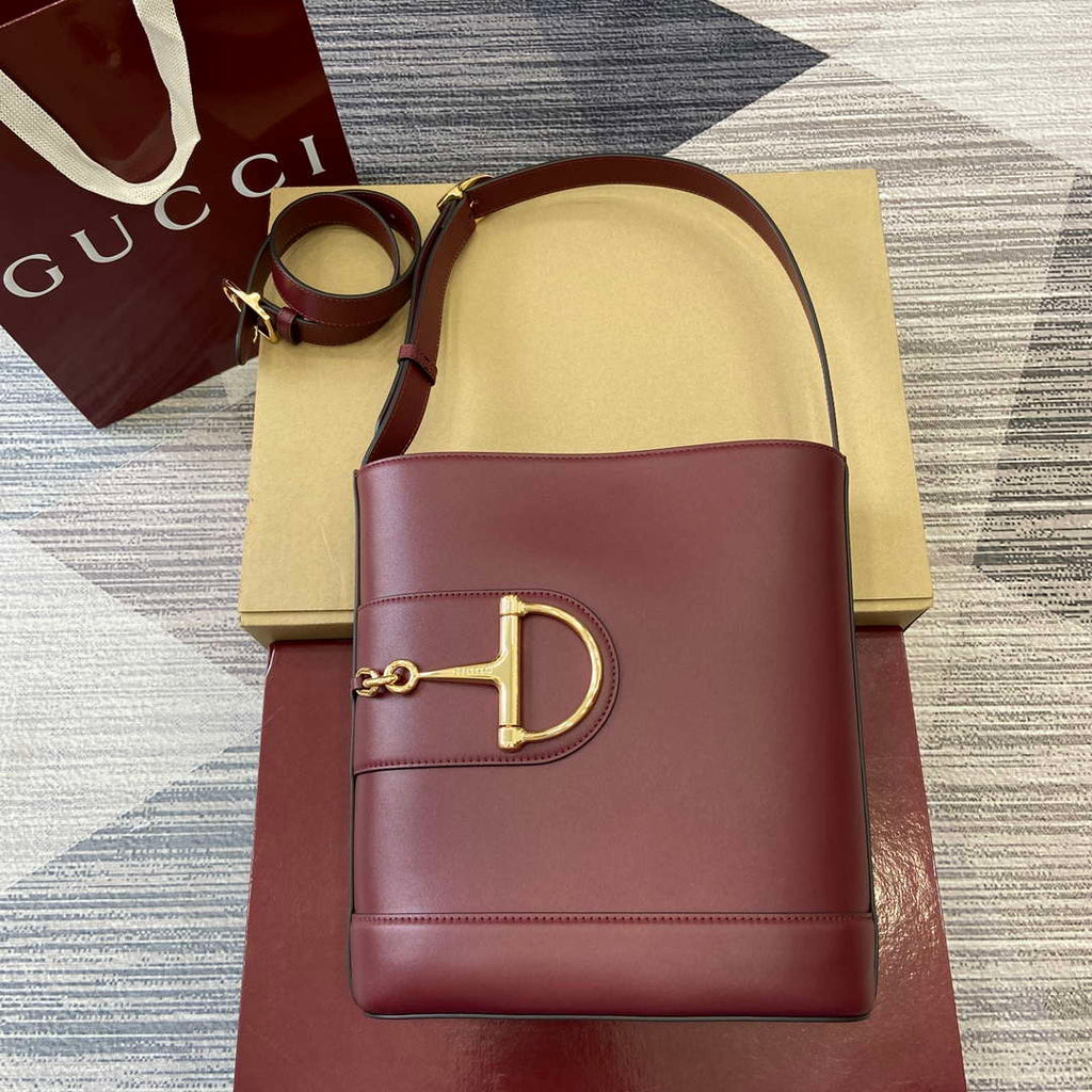 Gucci 833660 Gucci 73 Medium Bucket Bag Ancora Red smooth leather