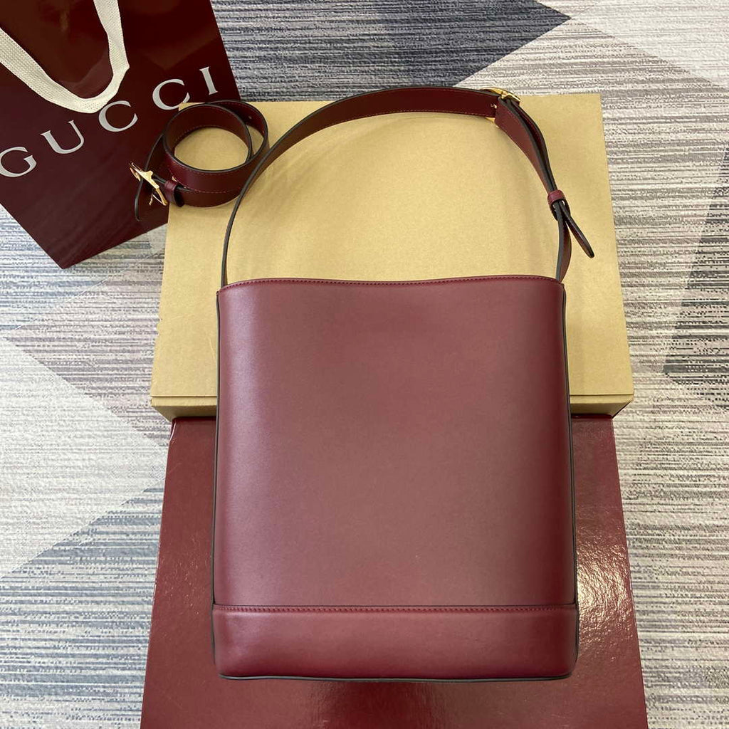 Gucci 833660 Gucci 73 Medium Bucket Bag Ancora Red smooth leather