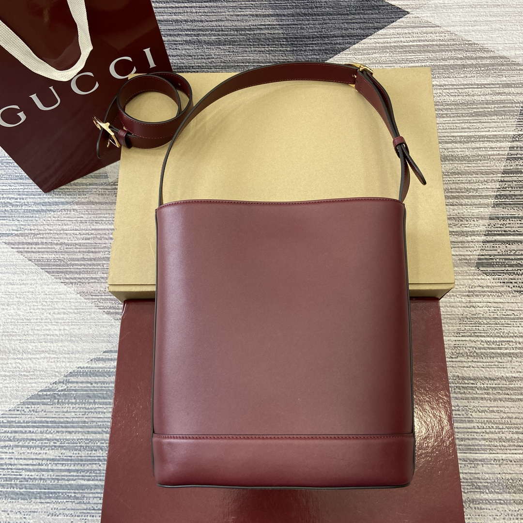 Gucci 833660 Gucci 73 Medium Bucket Bag Ancora Red smooth leather