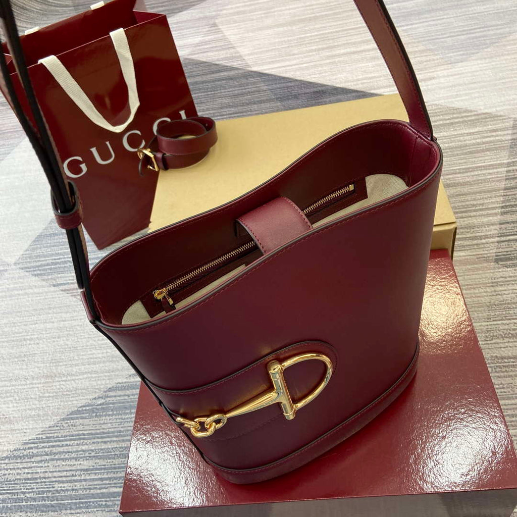 Gucci 833660 Gucci 73 Medium Bucket Bag Ancora Red smooth leather