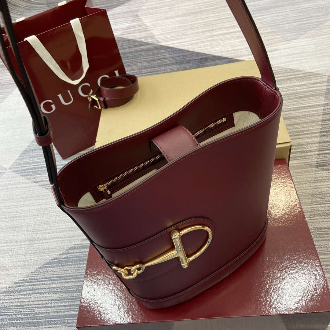 Gucci 833660 Gucci 73 Medium Bucket Bag Ancora Red smooth leather - Default Title - View 4