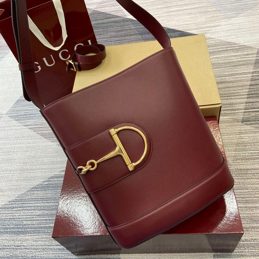 Gucci 833660 Gucci 73 Medium Bucket Bag Ancora Red smooth leather