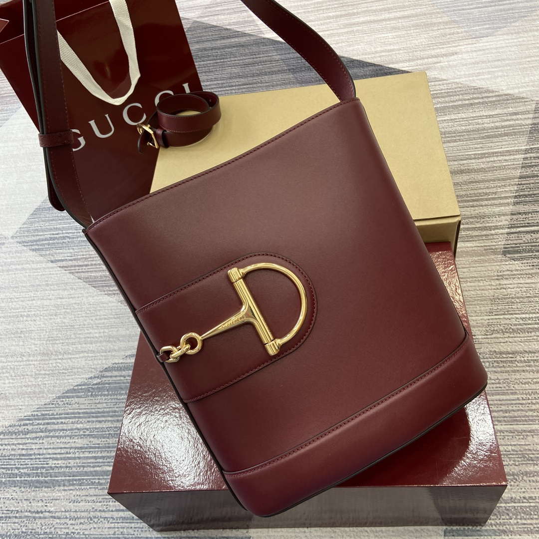 Gucci 833660 Gucci 73 Medium Bucket Bag Ancora Red smooth leather - Default Title - View 5