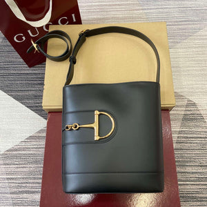 Gucci 833660 Gucci 73 Medium Bucket Bag Black smooth leather - Default Title - View 1