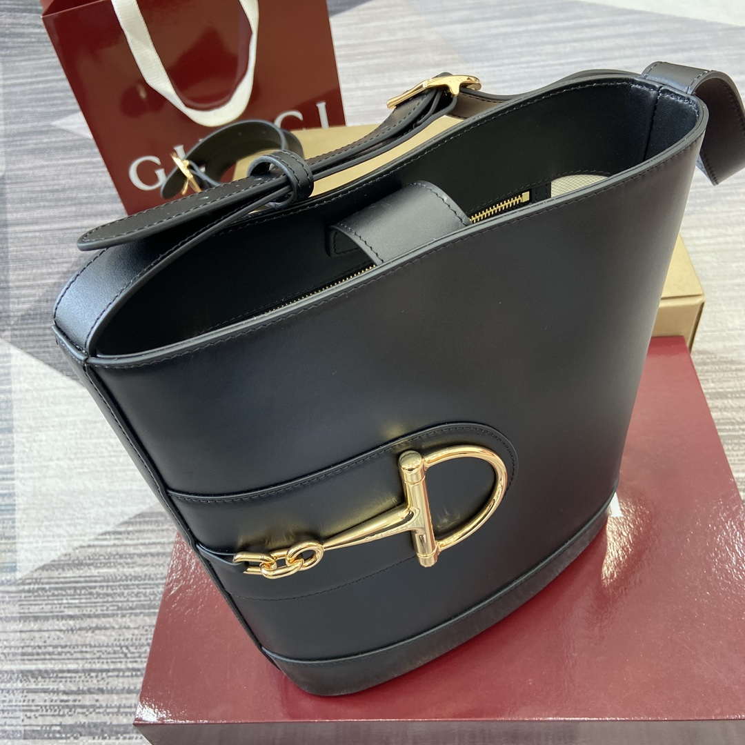 Gucci 833660 Gucci 73 Medium Bucket Bag Black smooth leather - Default Title - View 10