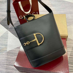 Gucci 833660 Gucci 73 Medium Bucket Bag Black smooth leather - Default Title - View 5