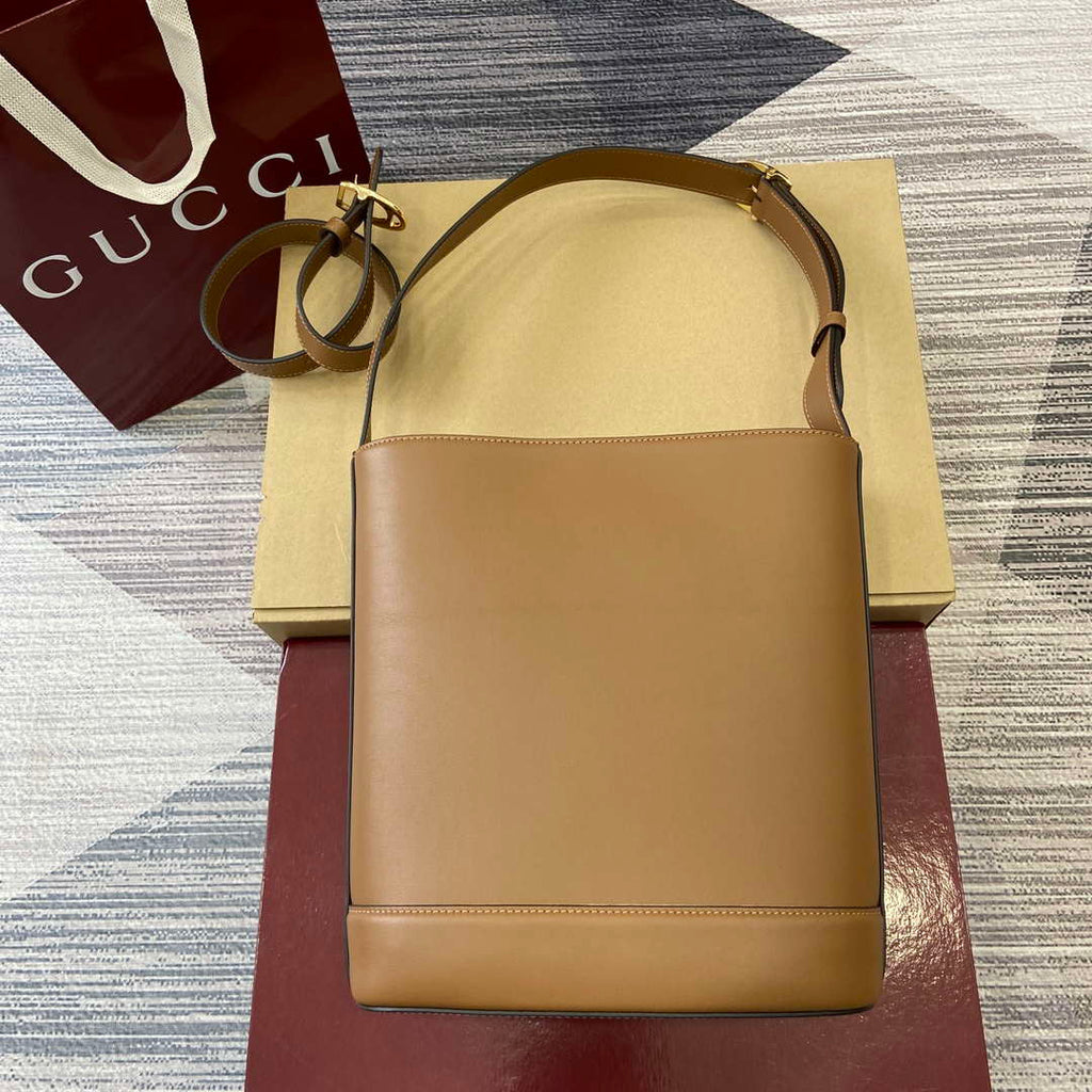 Gucci 833660 Gucci 73 Medium Bucket Bag Brown smooth leather