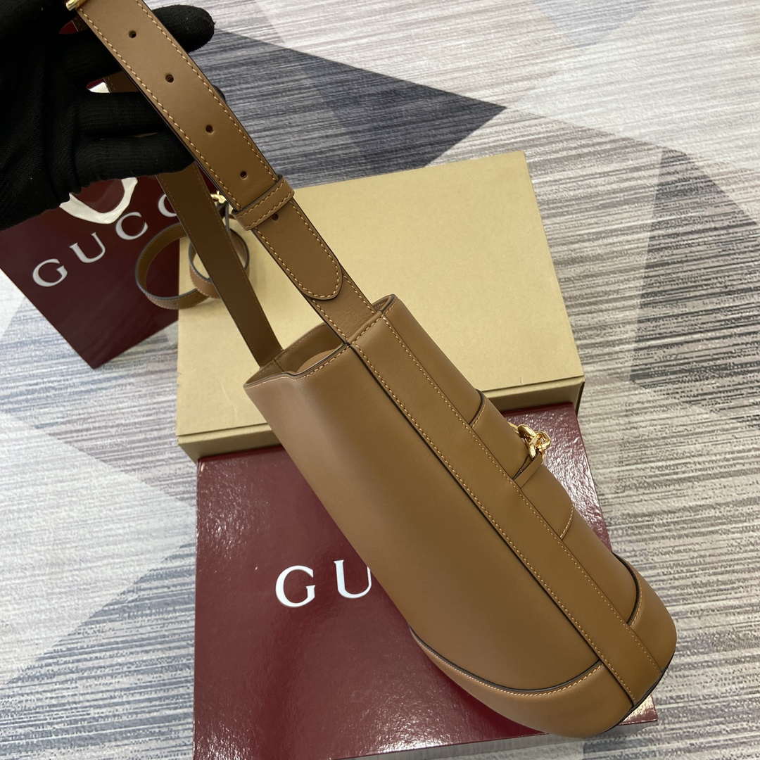 Gucci 833660 Gucci 73 Medium Bucket Bag Brown smooth leather