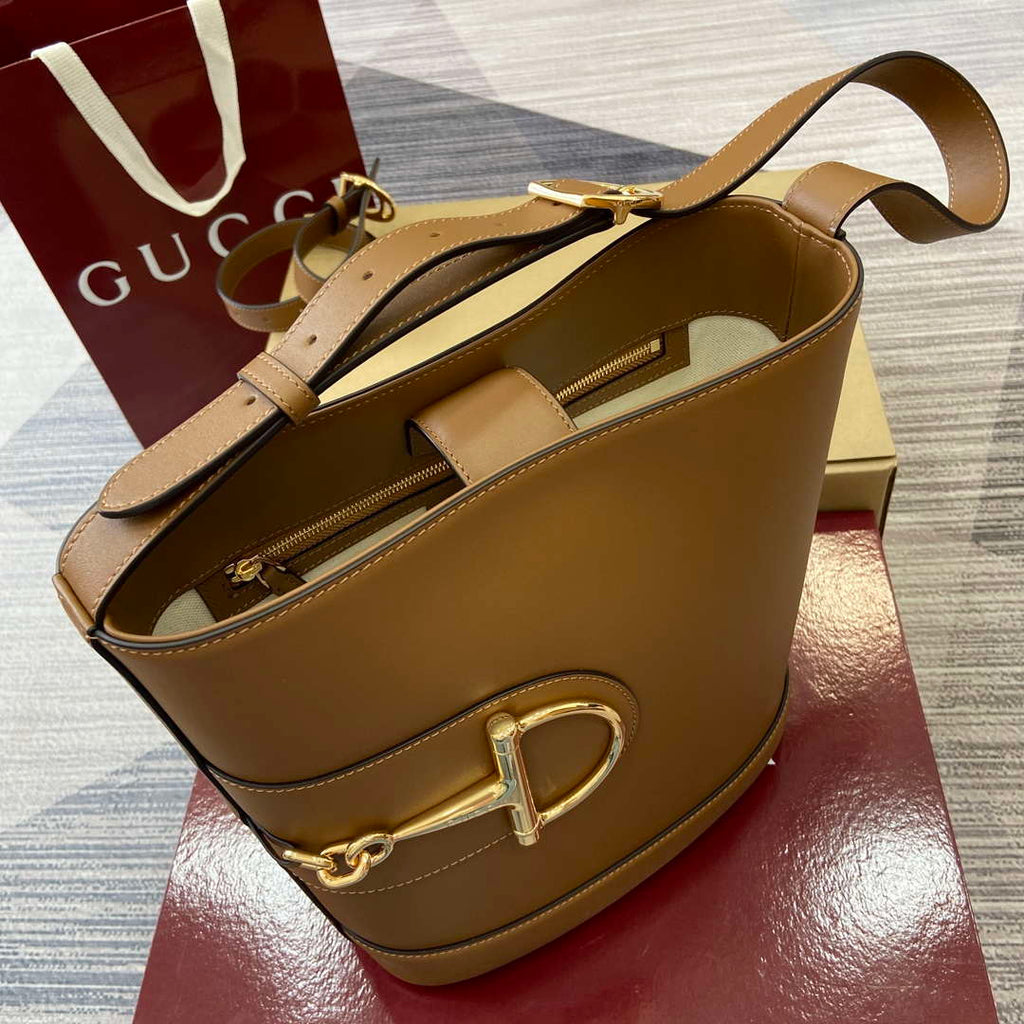 Gucci 833660 Gucci 73 Medium Bucket Bag Brown smooth leather