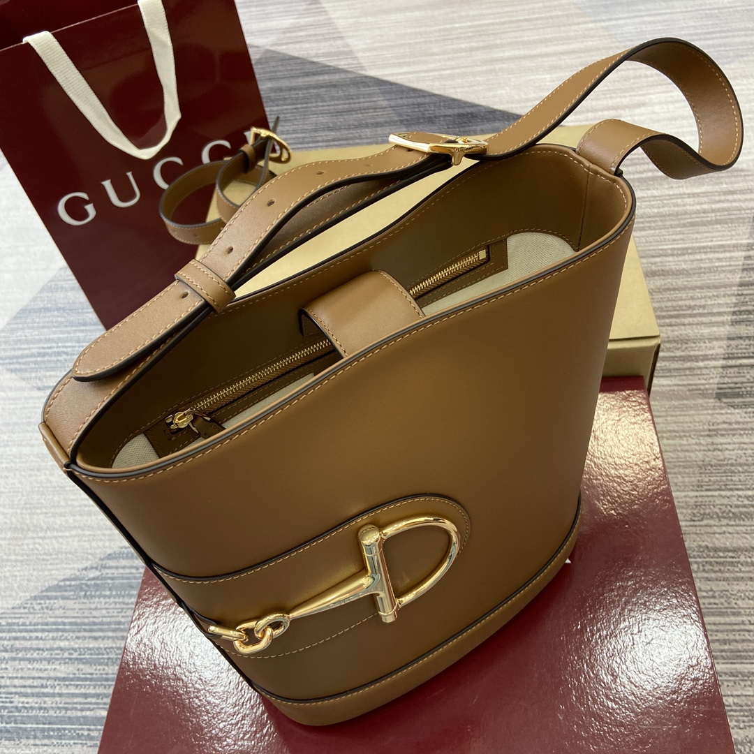 Gucci 833660 Gucci 73 Medium Bucket Bag Brown smooth leather - Default Title - View 4