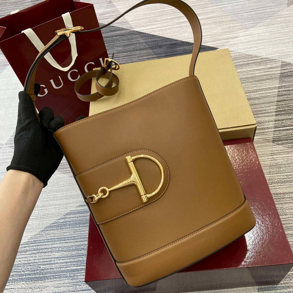 Gucci 833660 Gucci 73 Medium Bucket Bag Brown smooth leather