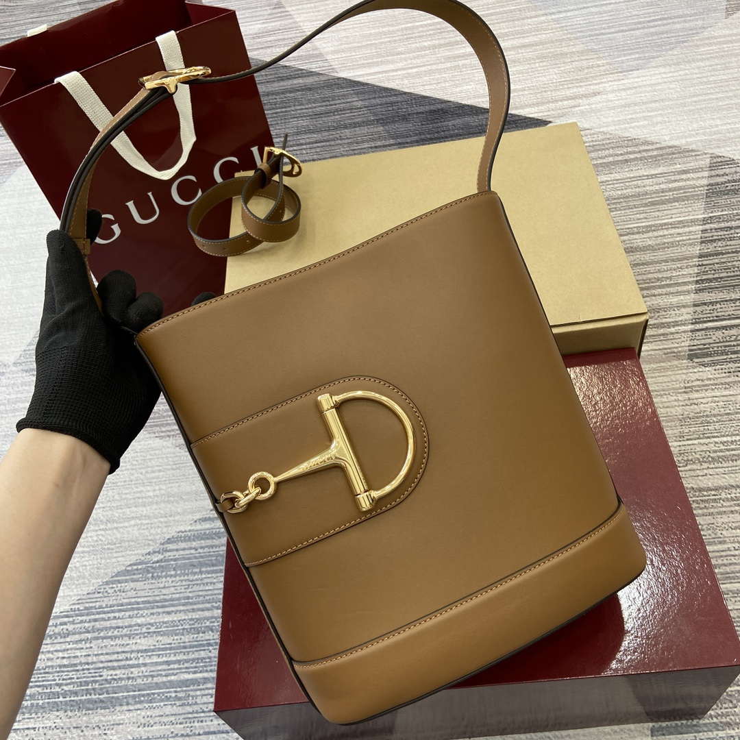 Gucci 833660 Gucci 73 Medium Bucket Bag Brown smooth leather