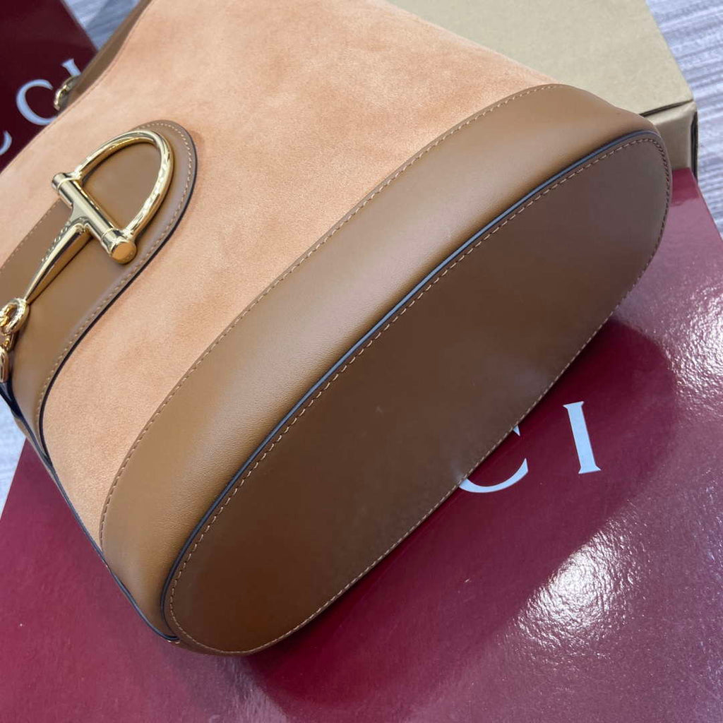 Gucci 833660 Gucci 73 Medium Bucket Bag Brown Suede
