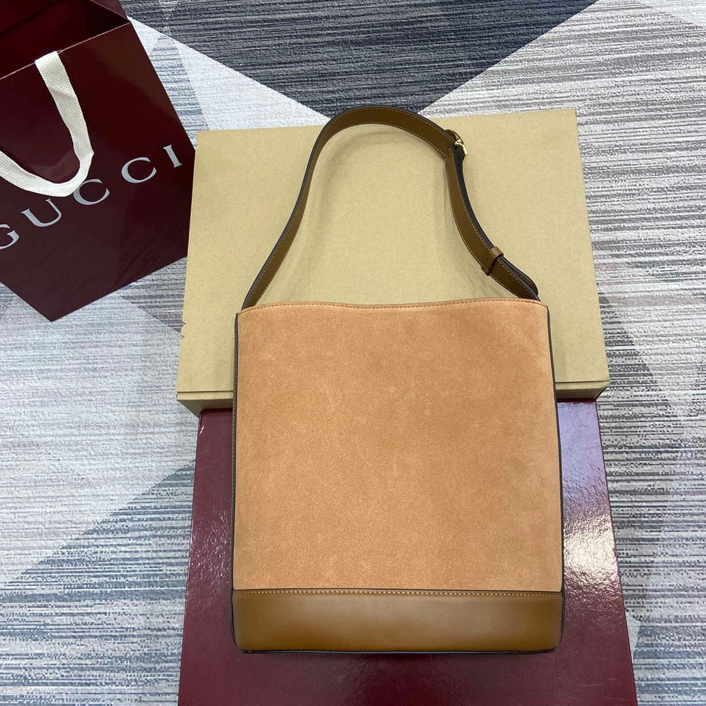 Gucci 833660 Gucci 73 Medium Bucket Bag Brown Suede
