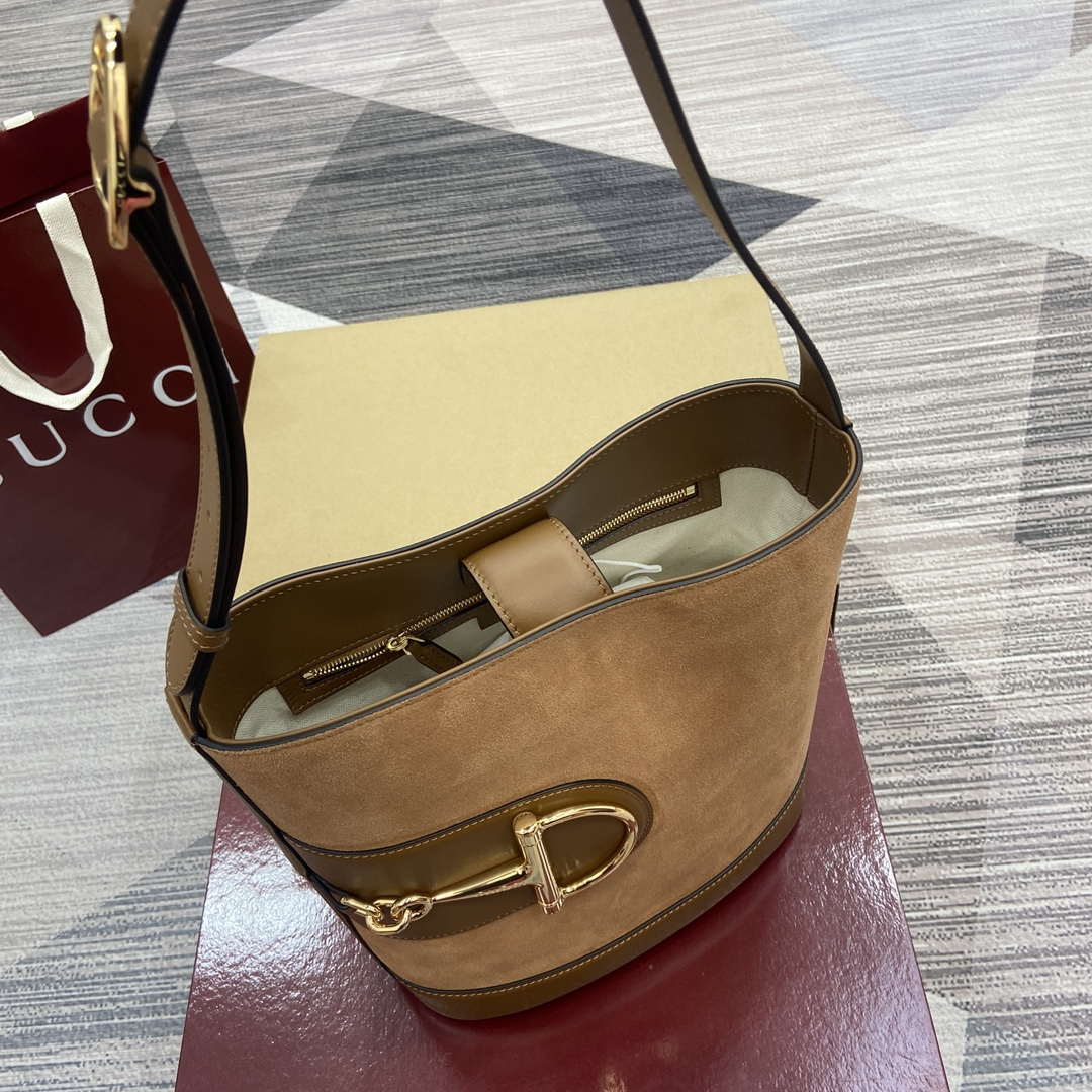 Gucci 833660 Gucci 73 Medium Bucket Bag Brown Suede - Default Title - View 4
