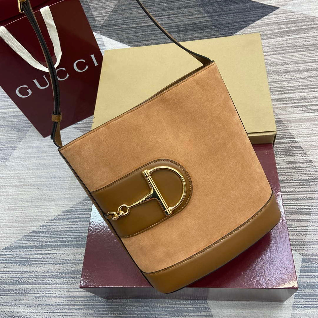 Gucci 833660 Gucci 73 Medium Bucket Bag Brown Suede