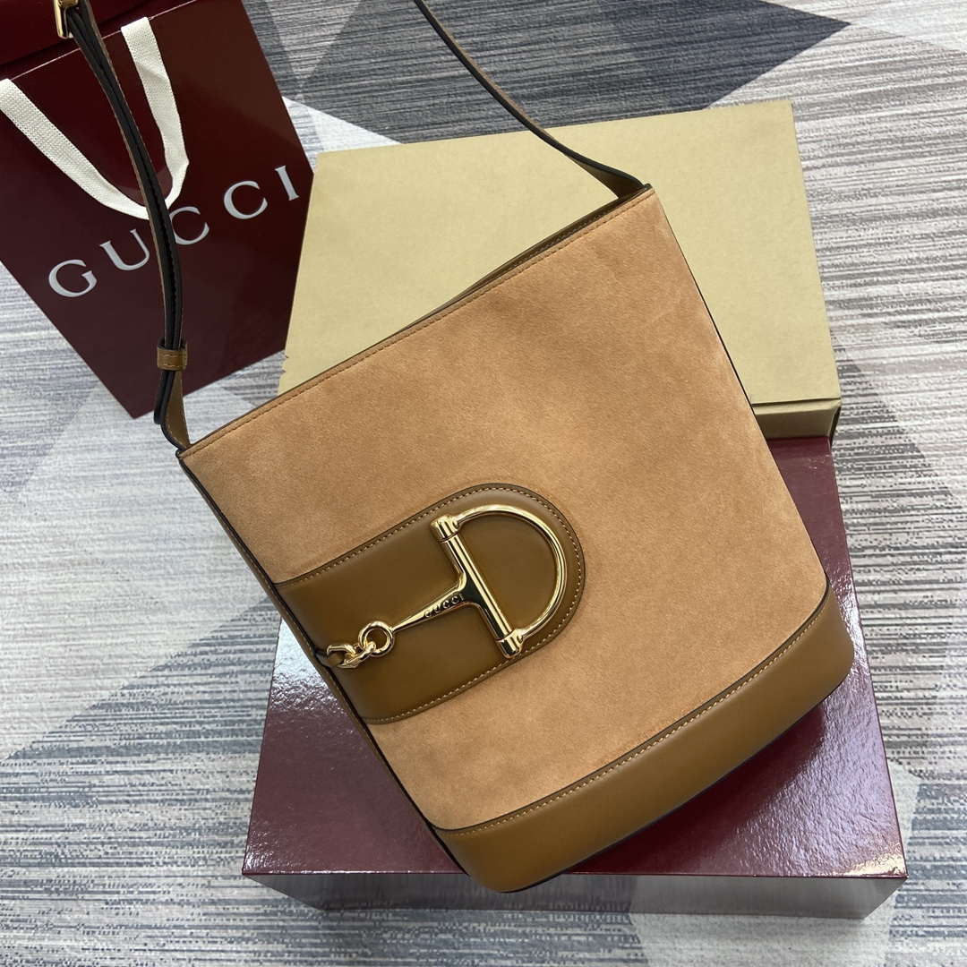 Gucci 833660 Gucci 73 Medium Bucket Bag Brown Suede - Default Title - View 5