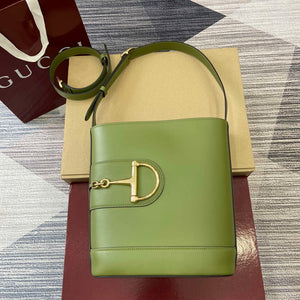 Gucci 833660 Gucci 73 Medium Bucket Bag Green smooth leather - Default Title - View 1