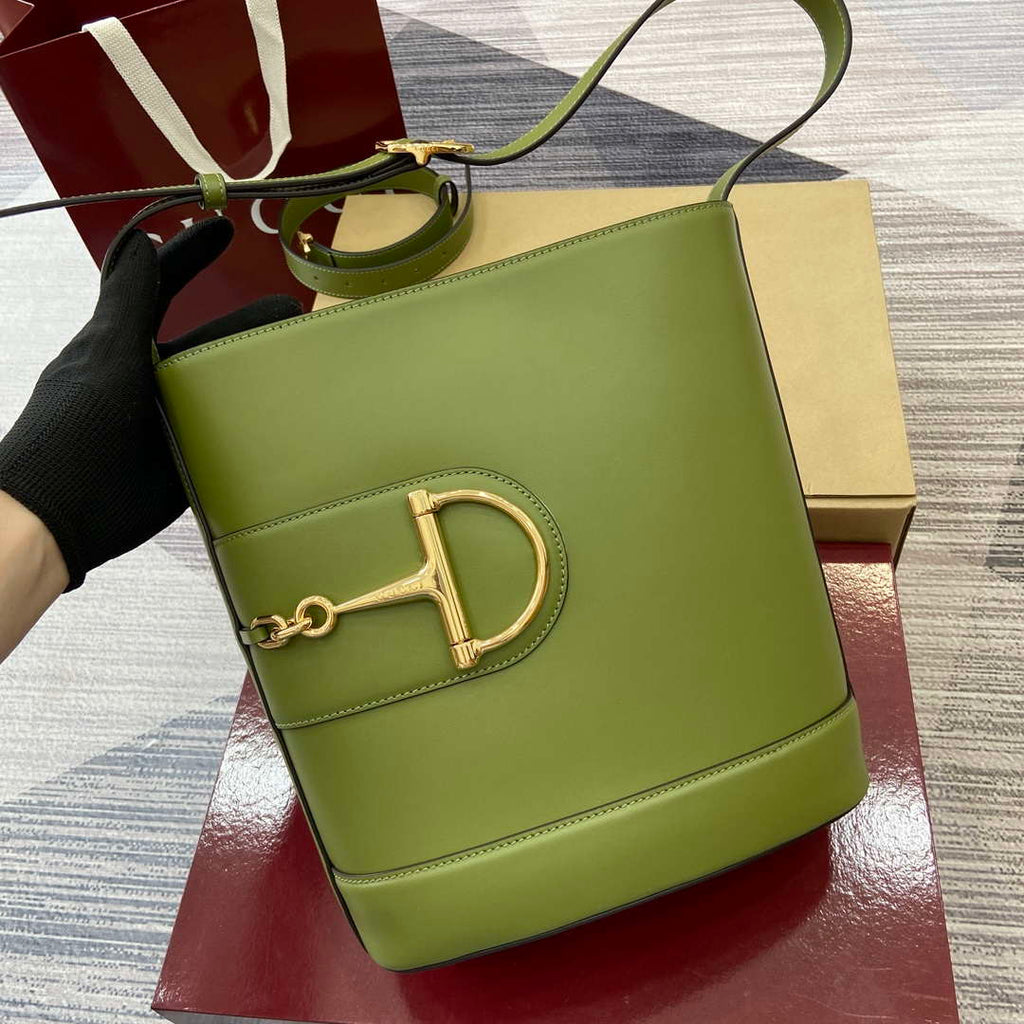 Gucci 833660 Gucci 73 Medium Bucket Bag Green smooth leather